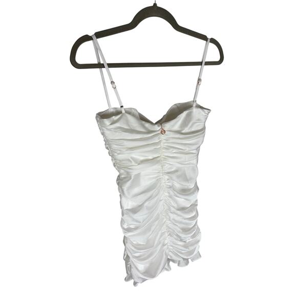 Nookie Cooper Mini Dress Ruched Ruffle Garden Party Cocktail Bridal White Size M - Picture 12 of 13